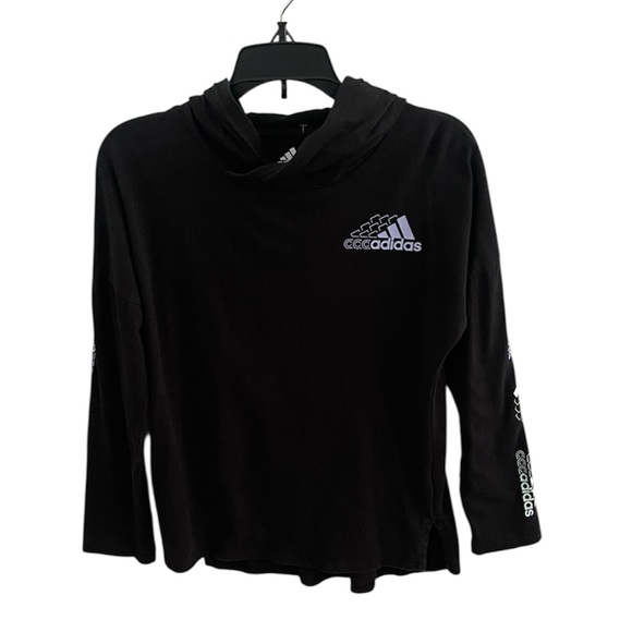 ADIDAS BOYS BLACK LONG SLEEVE COTTON HOODIE SHIRT SIZE MEDIUM 10/12 - Picture 1 of 7